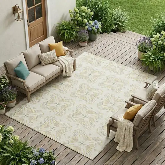 Ivory And Beige Geometric Washable Indoor Outdoor Area Rug Photo 1