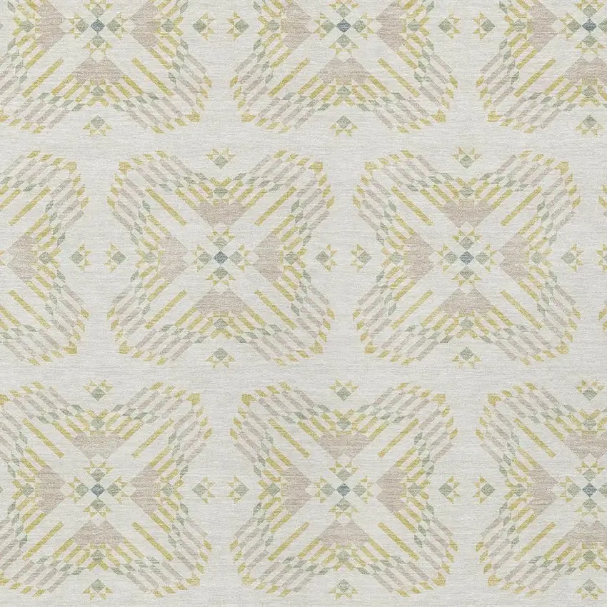 Ivory And Beige Geometric Washable Indoor Outdoor Area Rug Photo 3