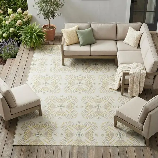 Ivory And Beige Geometric Washable Indoor Outdoor Area Rug Photo 1