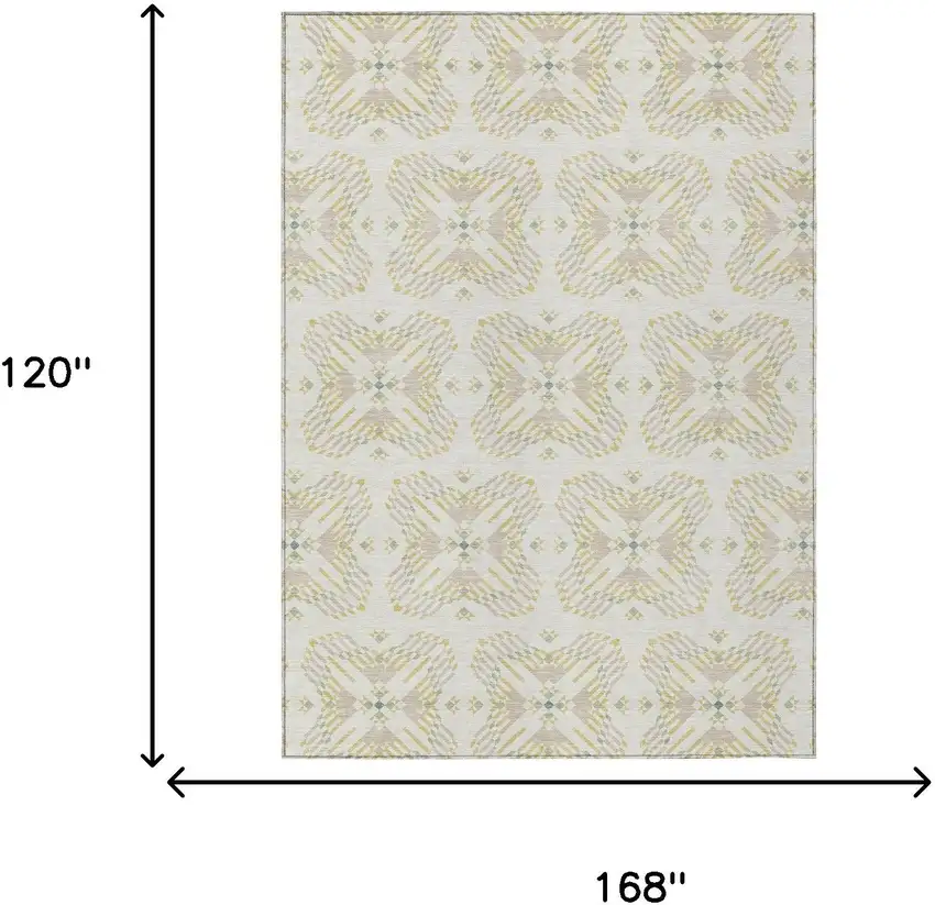 Ivory And Beige Geometric Washable Indoor Outdoor Area Rug Photo 7