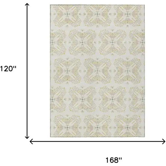 Ivory And Beige Geometric Washable Indoor Outdoor Area Rug Photo 7