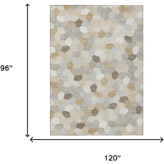 Ivory And Beige Geometric Washable Indoor Outdoor Area Rug Photo 6