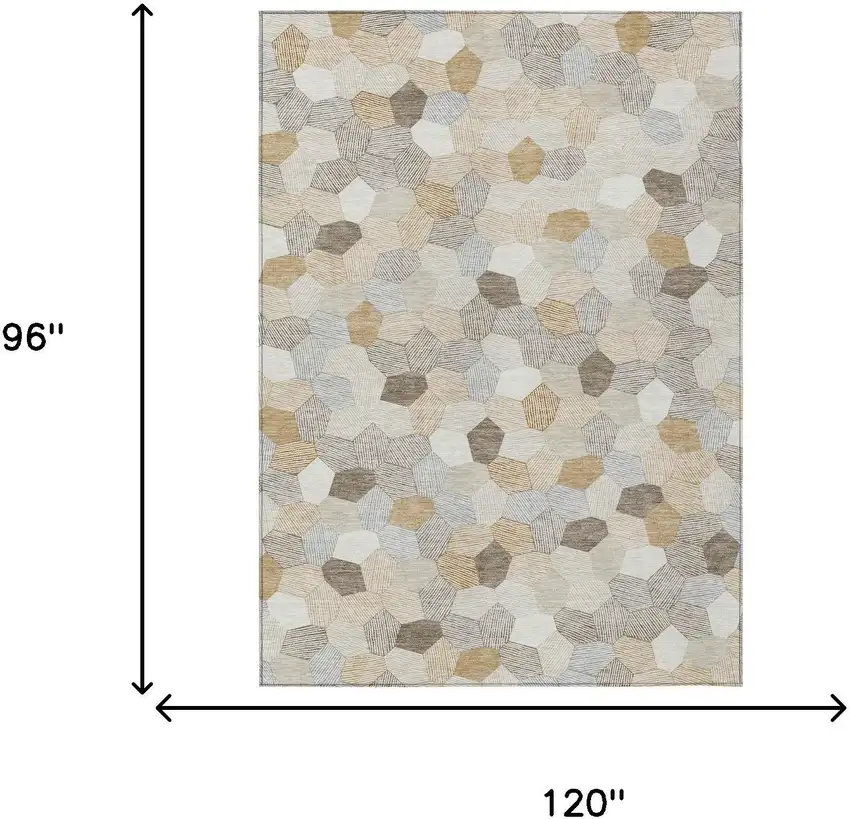 Ivory And Beige Geometric Washable Indoor Outdoor Area Rug Photo 6