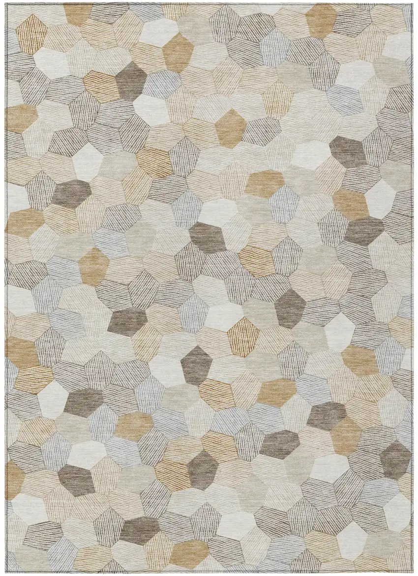 Ivory And Beige Geometric Washable Indoor Outdoor Area Rug Photo 1
