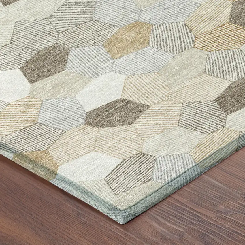 Ivory And Beige Geometric Washable Indoor Outdoor Area Rug Photo 4