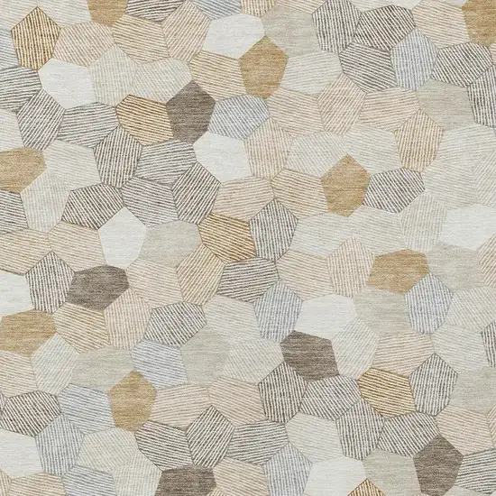 Ivory And Beige Geometric Washable Indoor Outdoor Area Rug Photo 2