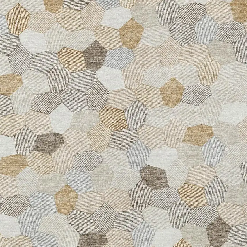 Ivory And Beige Geometric Washable Indoor Outdoor Area Rug Photo 2