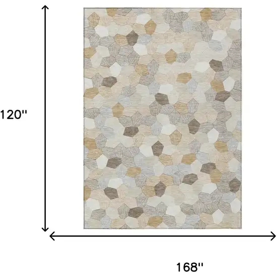 Ivory And Beige Geometric Washable Indoor Outdoor Area Rug Photo 6