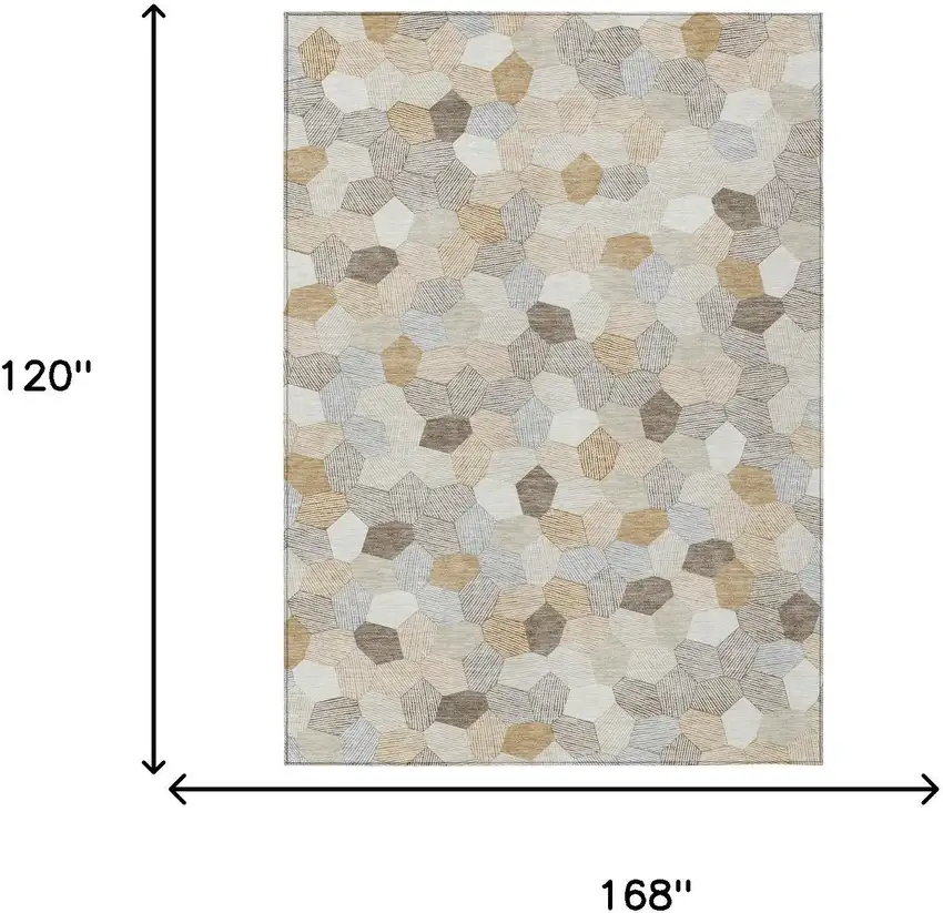 Ivory And Beige Geometric Washable Indoor Outdoor Area Rug Photo 6