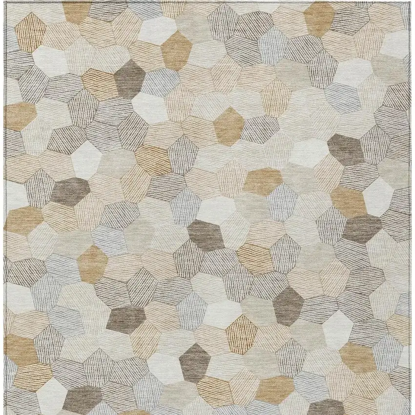 Ivory And Beige Geometric Washable Indoor Outdoor Area Rug Photo 3
