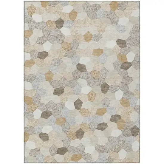 Ivory And Beige Geometric Washable Indoor Outdoor Area Rug Photo 1