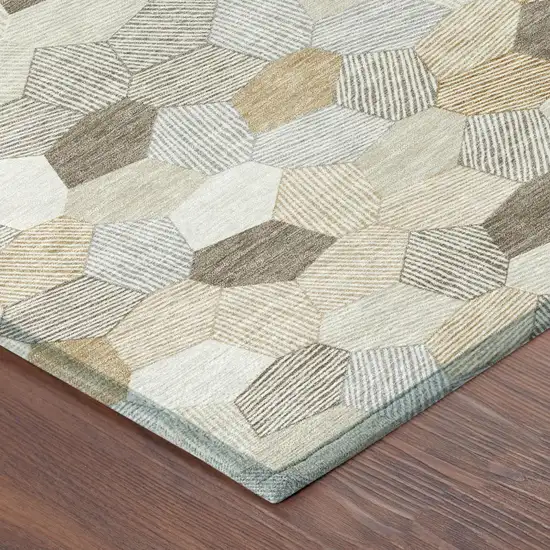 Ivory And Beige Geometric Washable Indoor Outdoor Area Rug Photo 4