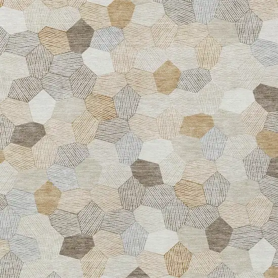 Ivory And Beige Geometric Washable Indoor Outdoor Area Rug Photo 2