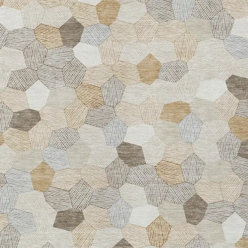 Ivory And Beige Geometric Washable Indoor Outdoor Area Rug Photo 2