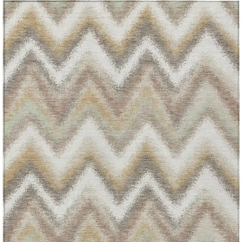 Ivory And Beige Geometric Washable Indoor Outdoor Area Rug Photo 3
