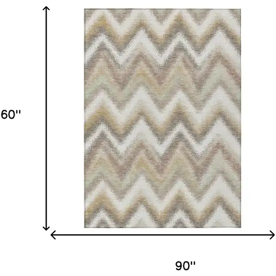 Ivory And Beige Geometric Washable Indoor Outdoor Area Rug Photo 6