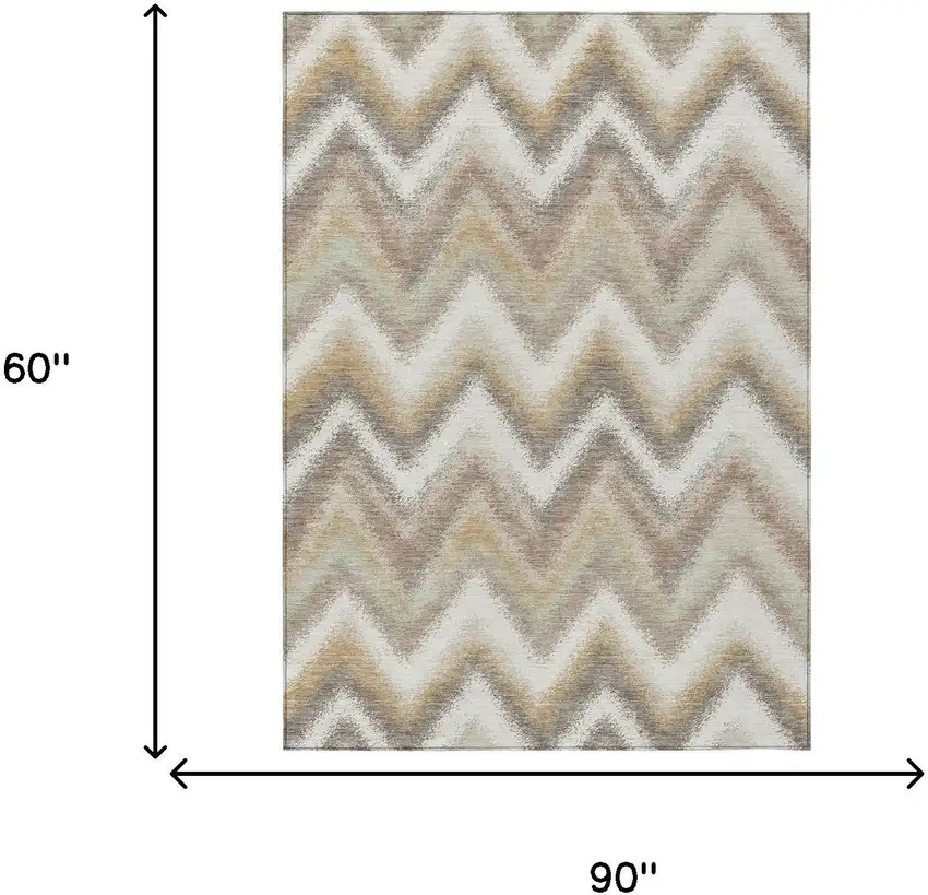 Ivory And Beige Geometric Washable Indoor Outdoor Area Rug Photo 6