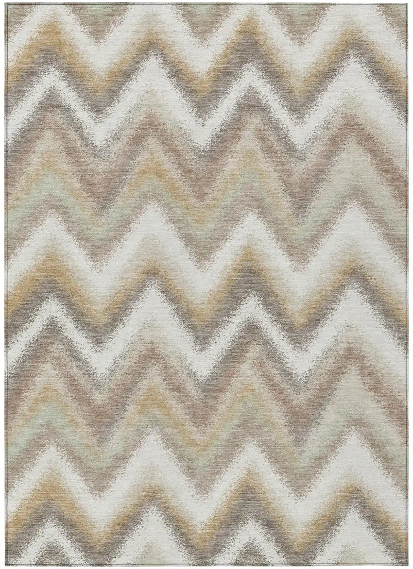 Ivory And Beige Geometric Washable Indoor Outdoor Area Rug Photo 1