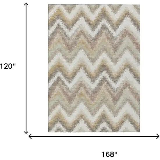 Ivory And Beige Geometric Washable Indoor Outdoor Area Rug Photo 6