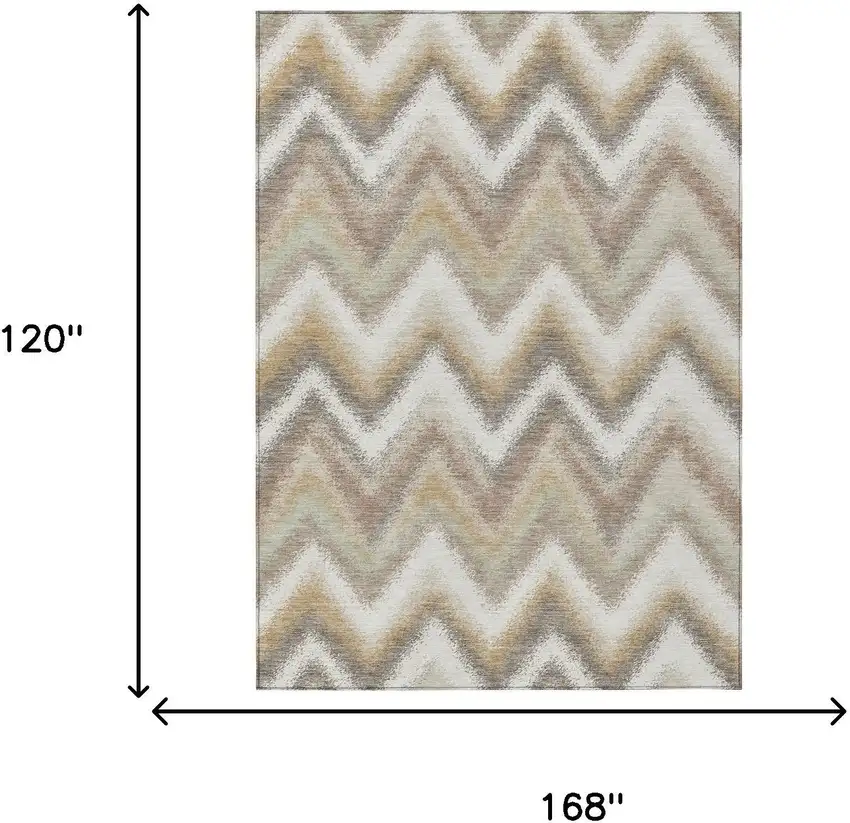 Ivory And Beige Geometric Washable Indoor Outdoor Area Rug Photo 6