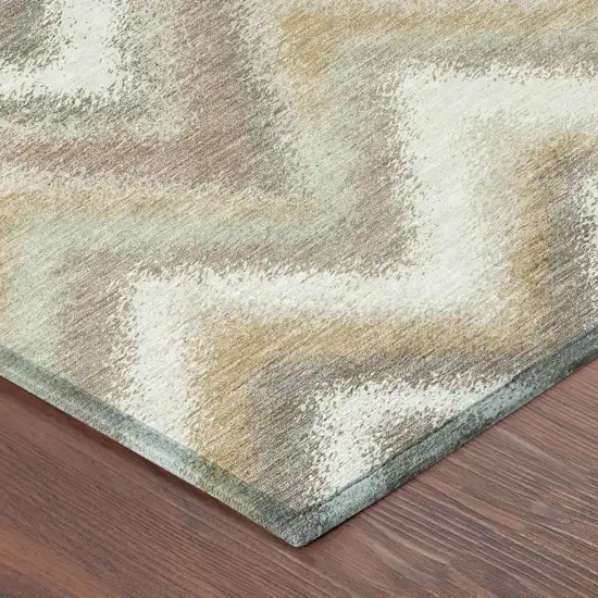 Ivory And Beige Geometric Washable Indoor Outdoor Area Rug Photo 4