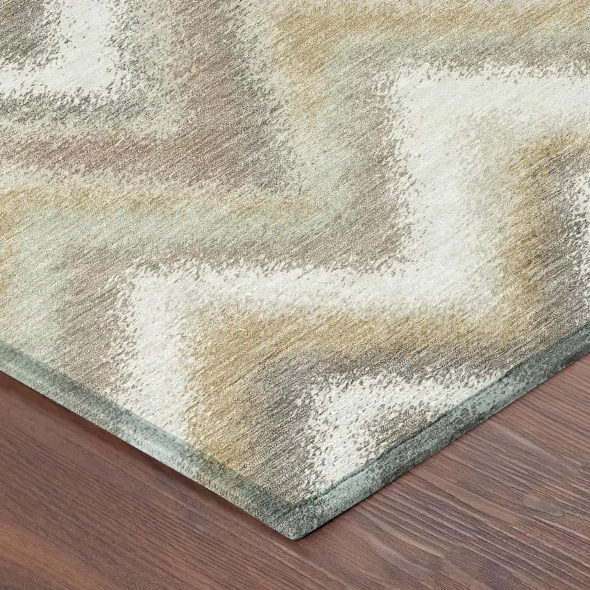 Ivory And Beige Geometric Washable Indoor Outdoor Area Rug Photo 4
