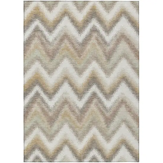 Ivory And Beige Geometric Washable Indoor Outdoor Area Rug Photo 1