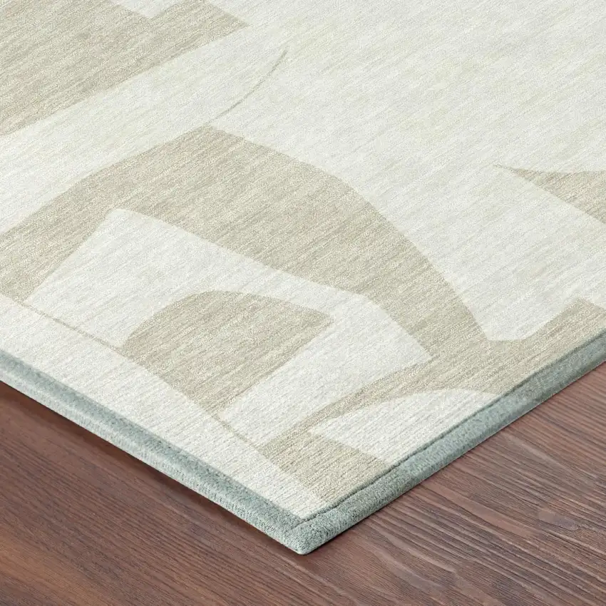 Ivory And Beige Geometric Washable Indoor Outdoor Area Rug Photo 4