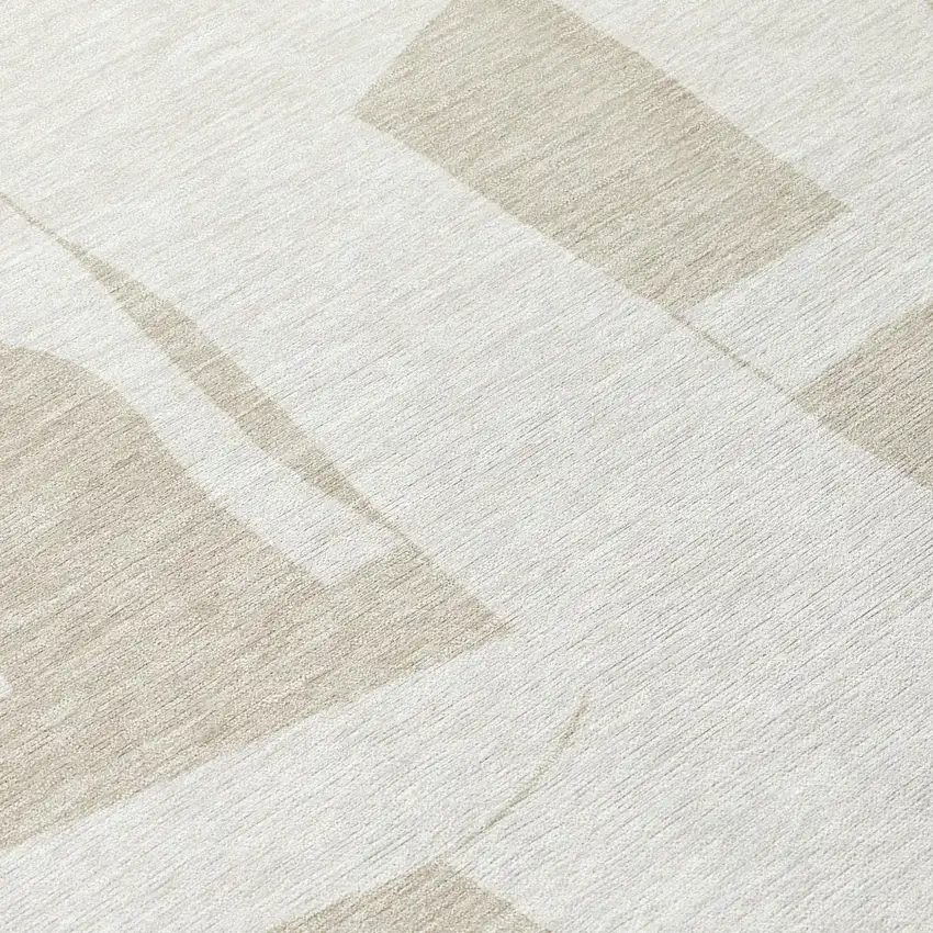 Ivory And Beige Geometric Washable Indoor Outdoor Area Rug Photo 5