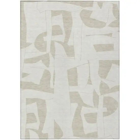 Ivory And Beige Geometric Washable Indoor Outdoor Area Rug Photo 1