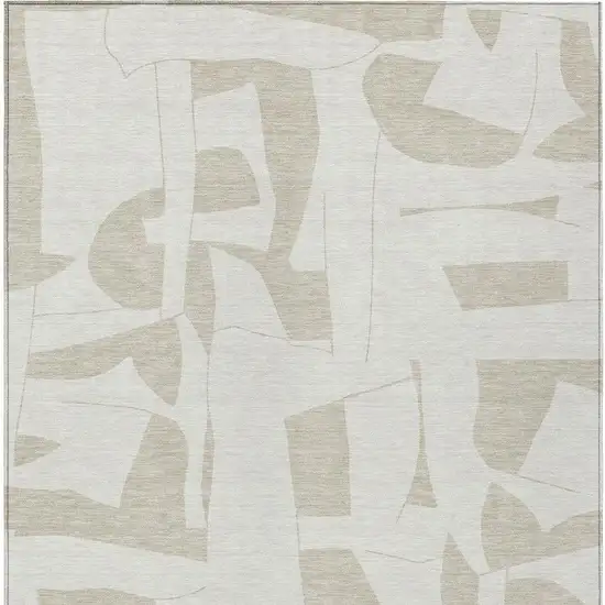 Ivory And Beige Geometric Washable Indoor Outdoor Area Rug Photo 3