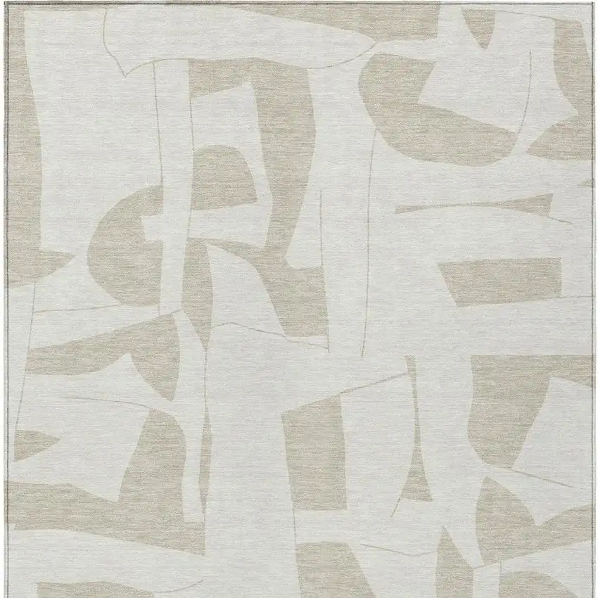 Ivory And Beige Geometric Washable Indoor Outdoor Area Rug Photo 3