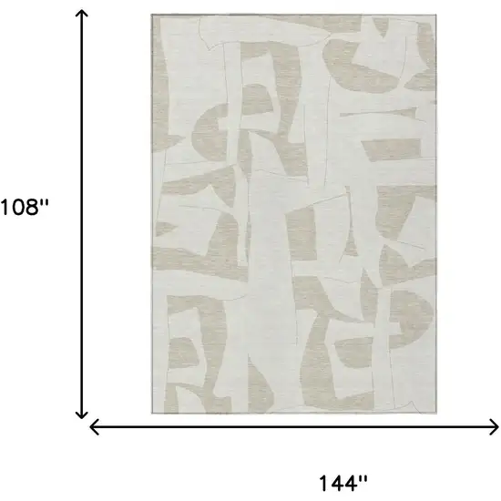 Ivory And Beige Geometric Washable Indoor Outdoor Area Rug Photo 6