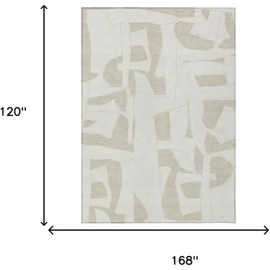 Ivory And Beige Geometric Washable Indoor Outdoor Area Rug Photo 6
