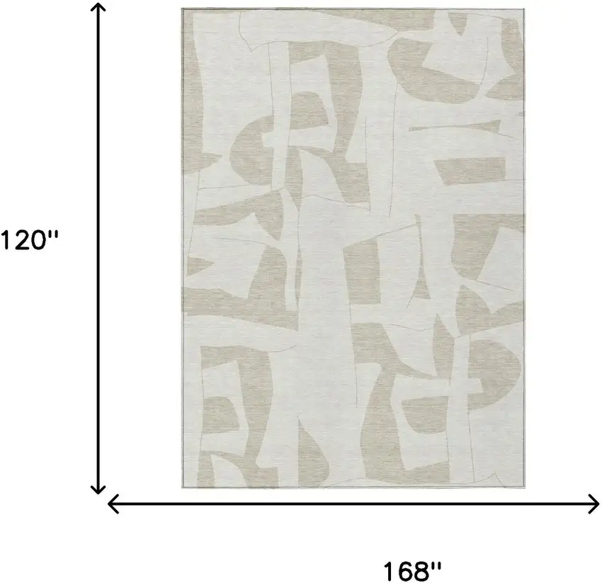 Ivory And Beige Geometric Washable Indoor Outdoor Area Rug Photo 6