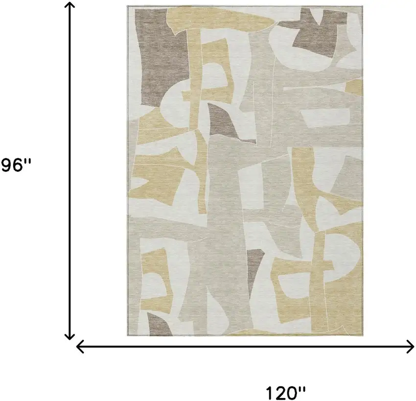 Ivory And Beige Geometric Washable Indoor Outdoor Area Rug Photo 6