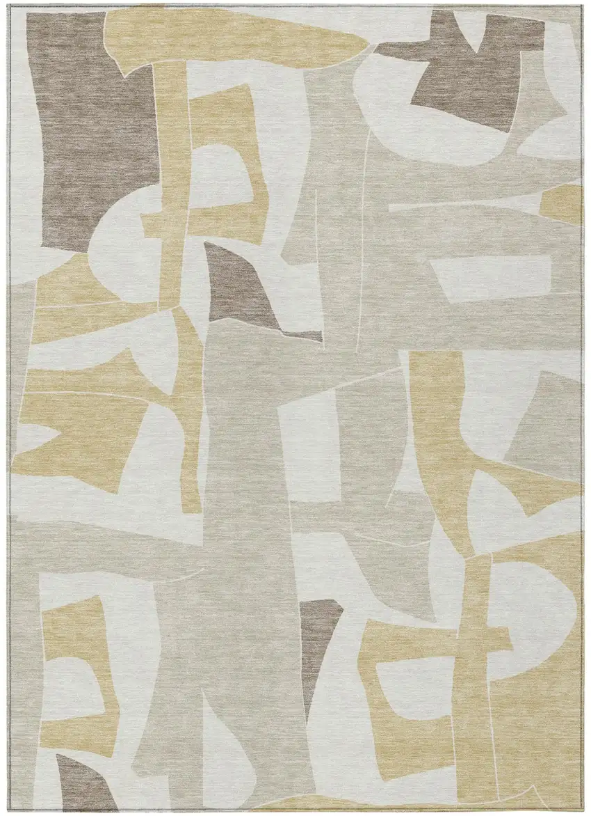 Ivory And Beige Geometric Washable Indoor Outdoor Area Rug Photo 1