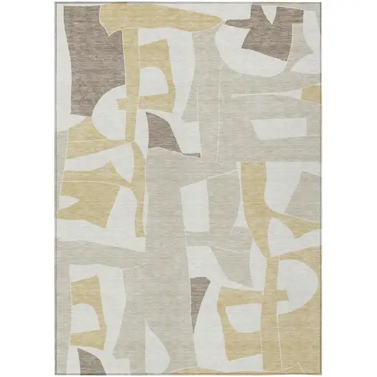 Ivory And Beige Geometric Washable Indoor Outdoor Area Rug Photo 1