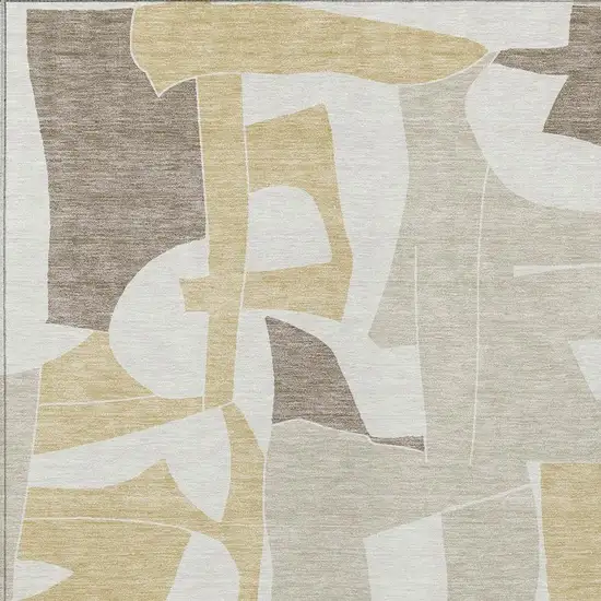Ivory And Beige Geometric Washable Indoor Outdoor Area Rug Photo 2