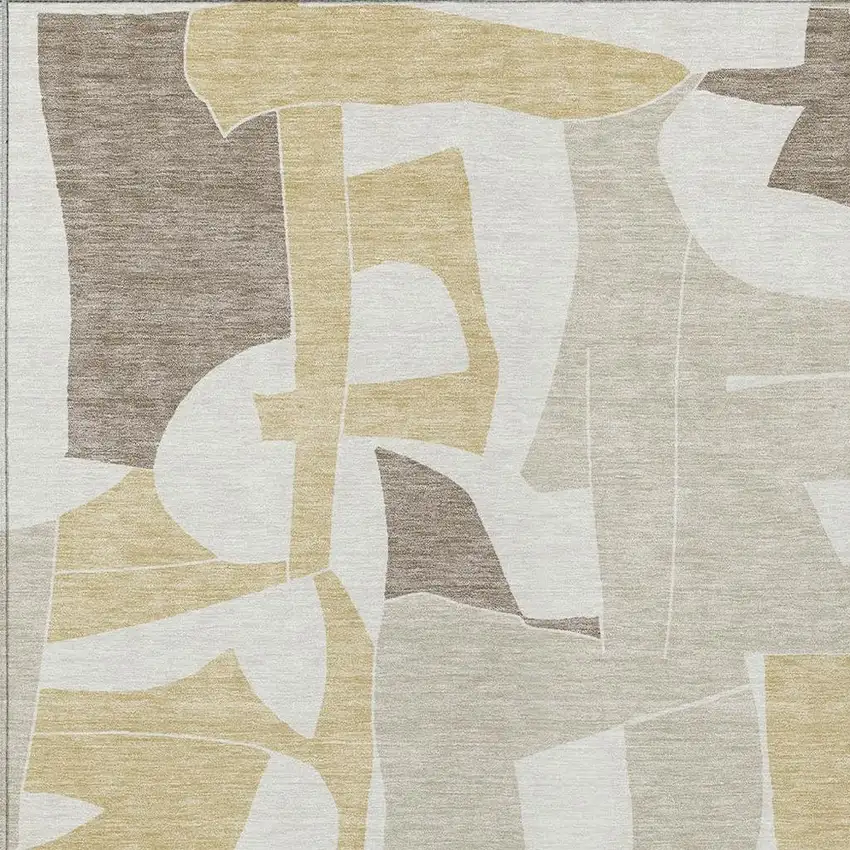 Ivory And Beige Geometric Washable Indoor Outdoor Area Rug Photo 2