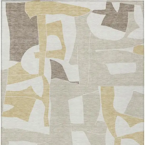 Ivory And Beige Geometric Washable Indoor Outdoor Area Rug Photo 3