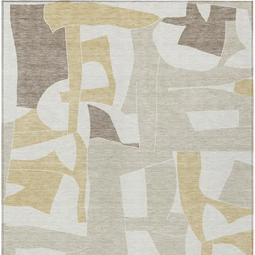 Ivory And Beige Geometric Washable Indoor Outdoor Area Rug Photo 3