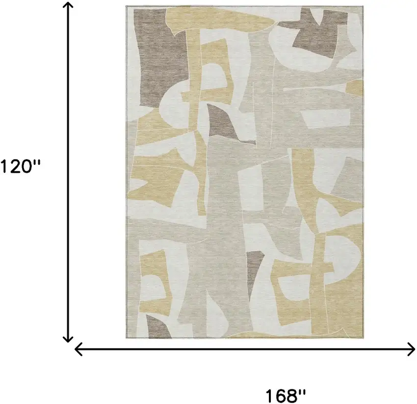 Ivory And Beige Geometric Washable Indoor Outdoor Area Rug Photo 6