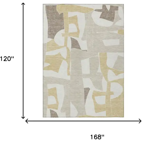 Ivory And Beige Geometric Washable Indoor Outdoor Area Rug Photo 6