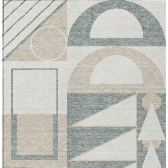 Ivory And Beige Geometric Washable Indoor Outdoor Area Rug Photo 3