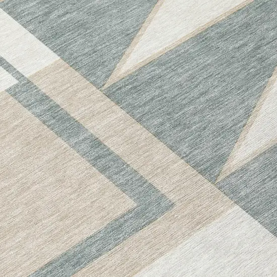 Ivory And Beige Geometric Washable Indoor Outdoor Area Rug Photo 5