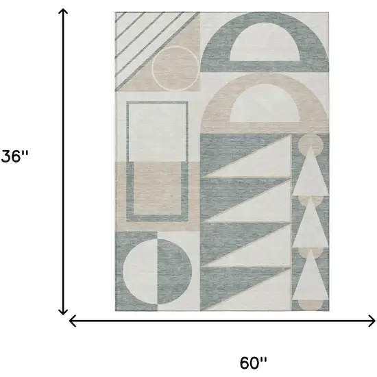 Ivory And Beige Geometric Washable Indoor Outdoor Area Rug Photo 6