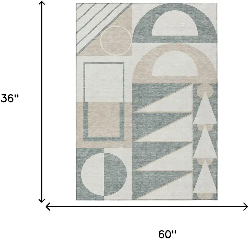 Ivory And Beige Geometric Washable Indoor Outdoor Area Rug Photo 6
