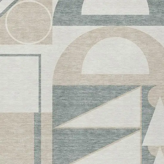 Ivory And Beige Geometric Washable Indoor Outdoor Area Rug Photo 2
