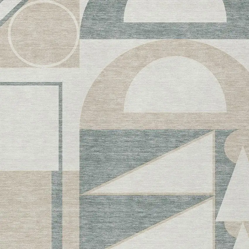 Ivory And Beige Geometric Washable Indoor Outdoor Area Rug Photo 2